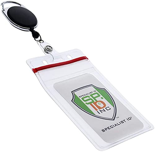 5 Pack - Heavy Duty Vertical Vinyl Badge Holders With Resealable Zip Top Closure - Water Resistant With Red Seal Pouch For Multiple Employee Work Badges, Passes & I'd Cards By Specialist Id #TOP6