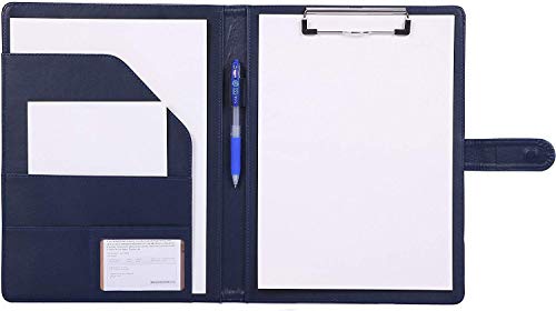 Image of Padfolio Clipboard Folder Portfolio, Mymazn Faux Leather Folder Storage Clipboard with Cover for 8.5 x 11 Legal Pad A4 Refillable Folio Conference Writing Notepad (Blue)