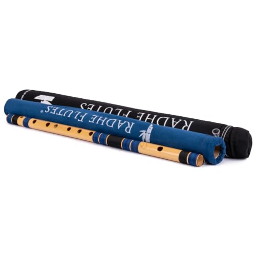 Image of Radhe Flutes Bamboo Bansuri C Sharp Right Handed Middle Octave (18 inch) With Hard Cover (Beige Flute With Dark Blue & Black Threads)