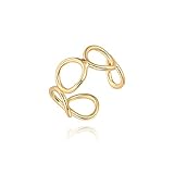 PEARLADA 18k Gold Adjustable Circle Band Ring, Simple Link Chain Knuckle Rings, Fashion Stacking Finger Jewelry