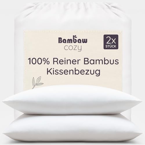 Bambaw Kissenbezug Bambus 40x80 cm, 2-er Pack, Anti Akne, antibakterielle und hypoallergene Bettwäsche, kühlende Bettwäsche Sommer, Bambus...