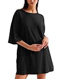 VIUTIL Womens Oversized T Shirt Dress Short Sleeve Crewneck Cotton Mini Dress with Pockets 2025 Casual Summer Clothes, Black, X-Large
