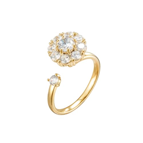 Kokoma Spinner Flower Ring for Women Shiny CZ Crystal Floral Open Wrap Finger Rings Engagement Promise Wedding Band Adjustable Comfort Fit Trendy Jewelry for Lady