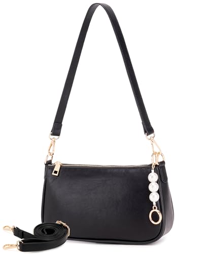 Travistar Handtasche Damen Klein Y2K Tasche Mini Schultertasche Damen mit Perlenanhänger Verstellbarem Riemen Kartenfächer & PU Leder Umhängetasche Crossbody Bag Clutch für Frauen & Teenager