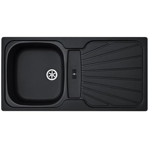 Luquicina LC5BL – Fregadero de cocina compacto 1 seno con escurridor reversible – Termoplástico negro – Empotrable – 86 x 43,5 x 17 cm