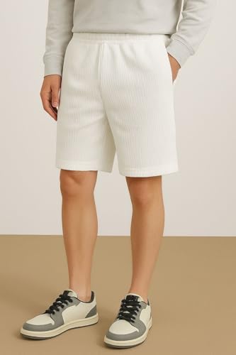 Image of INKKR Men's Premium Polyester Casual Ribbed Shorts ||Loose Fit with 2 Pocket Shorts