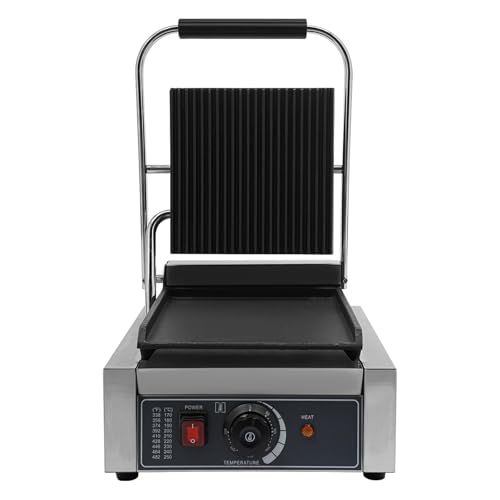 Sandwichera Comercial, 1800W Sandwichera Eléctrica De Acero Inoxidable, Recubrimiento Antiadherente, Calentamiento Rápido Y Uniforme, Material De Acero Inoxidable, Control Inteligente De Temperatura