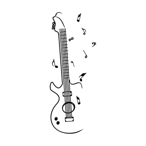 Calcomanías de pared de papel adhesivo Notas musicales del instrumento musical de guitarra 50.4x131.9cm Autoadhesivo Negro