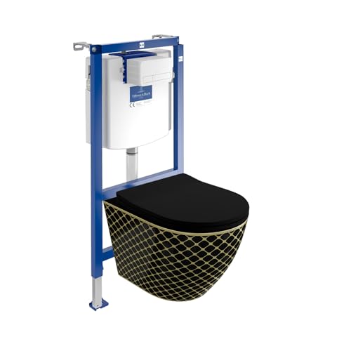 ViConnect H112 Sofi Slim Black Night Élément mural encastré avec panneau de commande + rinçage mural sans bord | Kit complet | Réservoir de chasse encastré | Kit complet | WC complet