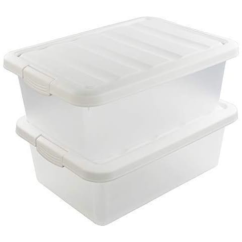 Wekioger Versatile Storage Organizer Plastic Bins with Lids, White 2 Packs, 14 Quart. Cover