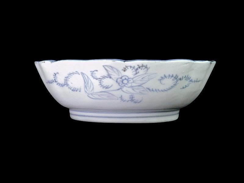 古伊万里 染付 亀甲紋に草花紋の図 膾皿 江戸期 D568AS-