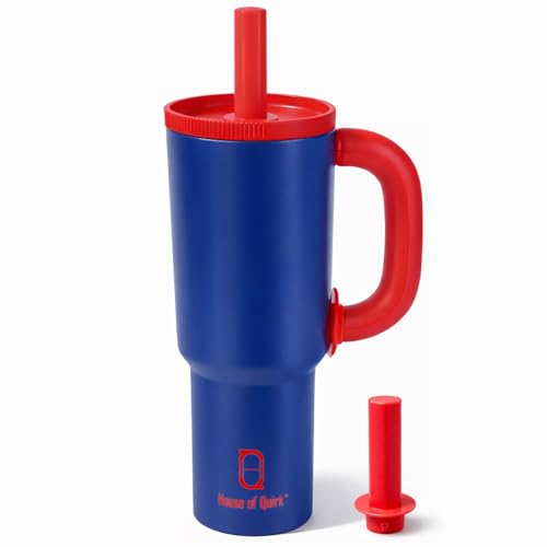 Image of House of Quirk 1200ml Stainless Steel Tumbler with Handle, Straw & Straw Cap | Leakproof Water Bottle | Large Capacity Travel Mug (Liberty Blue)