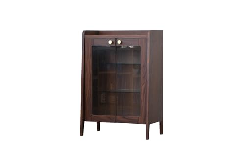 キャビネット ガラス扉 おしゃれ 木製 3段 幅60 ガラス 開き戸 茶色 コンパクト 完成品 サイドボード キャビネット ルーター収納 収納 リビング ミニ モダン ウォールナット柄 11224