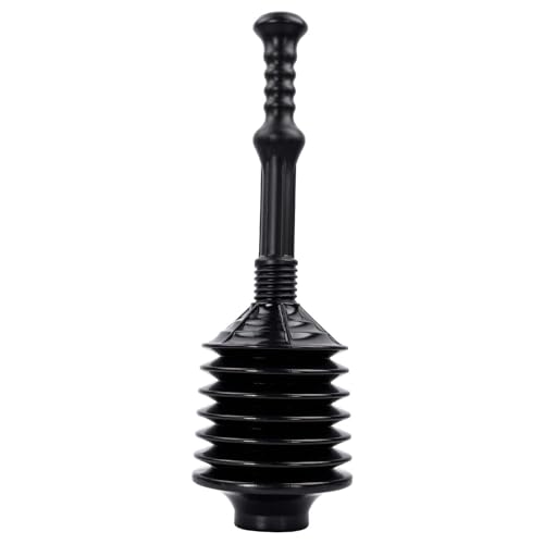 Cozioz Professional Bellows Accordion Toilet Plunger, High Pressure Thrust Plunge Removes Heavy Duty Clogs from Clogged Bathroom Toilets, All Purpose Power Plungers for Bathrooms, Black