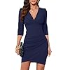 IHOT Women’s 2026 Sexy V Neck 3/4 Sleeve Faux Wrap Ruched Sheath Bodycon Casual Party Cocktail Work Dress