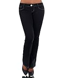 Spitzen Verarbeitung P102 Damen Jeans Hose Hüfthose Damenjeans Hüftjeans Bootcut Schlag Schlaghose, Farben:Schwarz, Größen:38 (M)