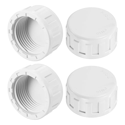 Image of M METERXITY 4-Pack 1 Inch PVC Pipe End Cap Plug Adapter, Female Thread Water End Cap Connector for Outside Lawn/Yard/Watering Irrigation Systems, Inner Teeth End Pipe Plugs [White]