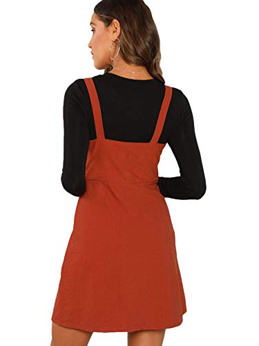 Verdusa Women's Button Front Pinafore Overall Dress Soft Breathable Rust S #TOP1