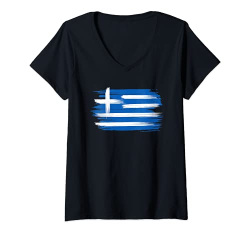 Donna Greece Flag Athens National Flag Greek Grecia Gift Maglietta con Collo a V