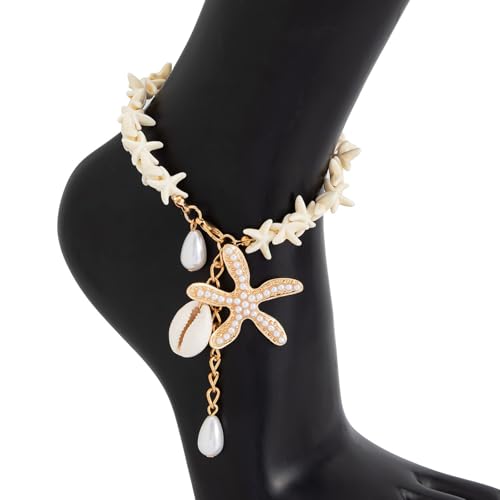 Tobillera de perlas ajustable para evitar rozaduras con estilo playero dorado 4