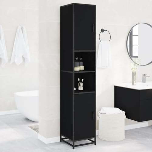 ShGaxin Armario baño Madera ingeniería y Metal Negro 35x37,5x188,5 cm, Muebles De Baño, Muebles De Armario, Mueble Baño Auxiliar, Armario pequeño - 3300880
