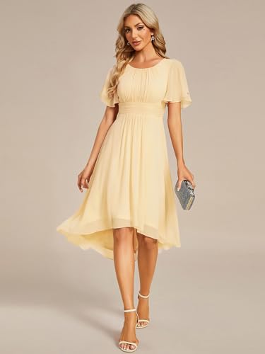 Image of Ever-Pretty Women's Chiffon Crew Neck Empire Waist Wedding Guest Dress Summer Short Sleeve Semi Formal Dresses 02053