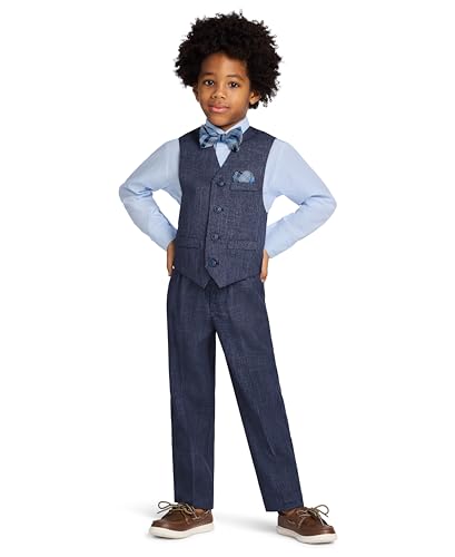 Image of Nautica Boys' 4-piece Formal Suit Set with Vest, Pants, Collared Dress Shirt, and Tie