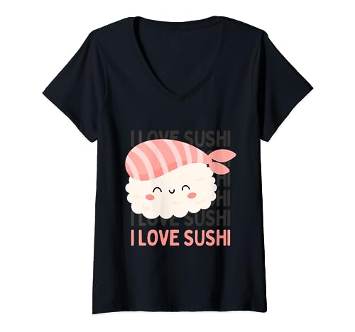 I love Sushi funny cute animal crossing food Kawaii Sushi V-Neck T-Shirt
