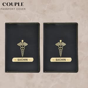 Image of YOUR GIFT STUDIO Customized Passport Holder | Personalised Passport Cover Wedding Anniversary Marriage Gifts for Couple Friend Husband Wife | (Black)