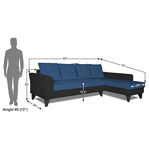 Image of Adorn India Maddox Tufted L Shape 6 Seater Sofa Set RHS (Blue & Black) (3 Year Warranty)