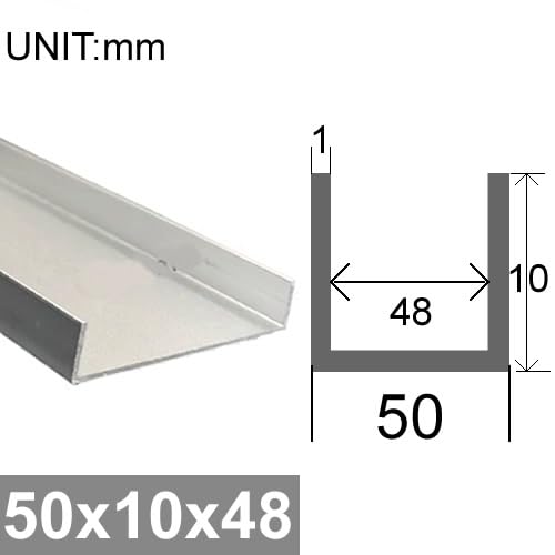Perfil de canal en U de aluminio 6063 de 500 mm de largo, ancho interior de 38 a 76 mm, altura de 5 a 60 mm, paquete de 2 unidades, resistente, ligero, versátil para proyectos de bricolaje y