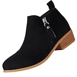  Remxi Damen Stiefeletten Reißverschluss Wildleder Absatz Kurze Slip On Schuhe, Schwarz , 41 EU