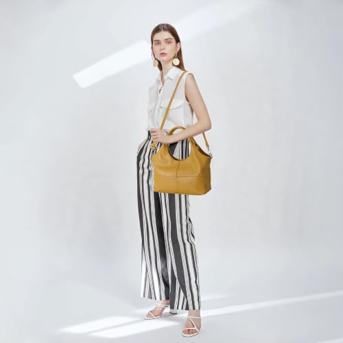 KOGTLA Medium Vegan Leather Purses for Women with Detachable Satchel Strap, Ladies Handbags, Tote Hobo Bags with Two-Handle YELLOW — view 2