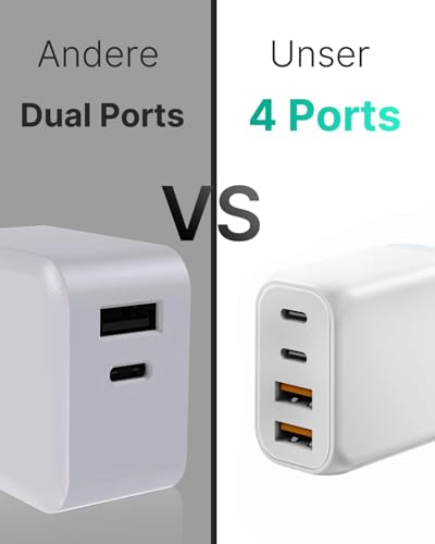 Chargeur USB C Rapide 40W, Prise avec Câble, 4 Ports Alimentation PD USB-C+USB-A Adaptateur pour iPhone 16/15/14/13, Téléphones Samsung S22 S23 S24, Bloc de Charge Rapide Plug Charger – Image 3