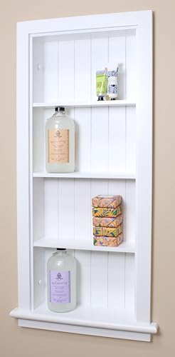 Image of 14x36 Aiden Recessed Wall Niche Medicine Cabinet Replacement, in The Wall Bathroom Cabinet Insert Shelf /Shelves, Made in North America, Real Wood, NO MDF, Beadboard, White