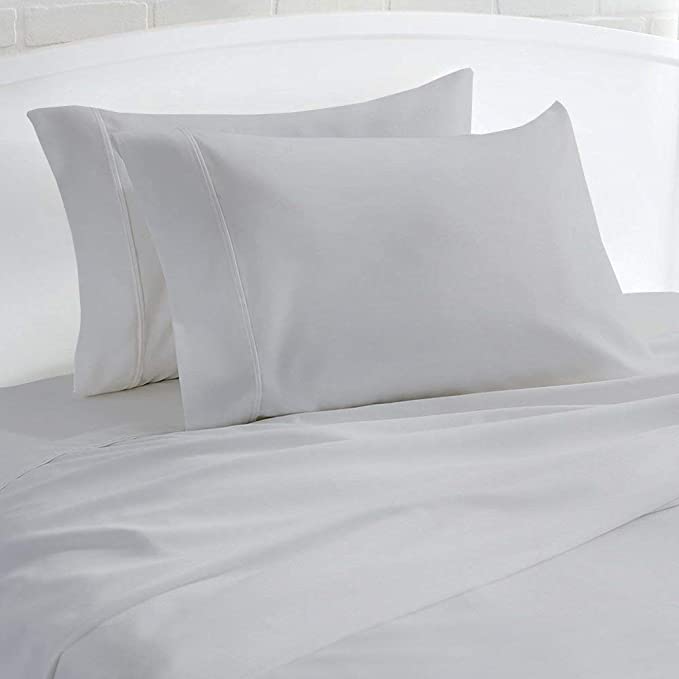 Image of Flat Bed Sheet with 2 Pillow Covers 600 Thread Count 100% Egyptian Cotton Bedsheet King Size Gray Comfortable & Durable Sheet