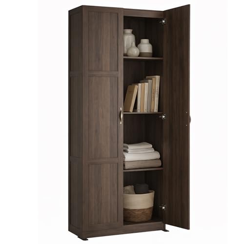 Image of DUMOS Office Storage Cabinet, Large Capacity Organizer, Wooden Bedroom Storage Unit for CD, Blankets and Books, Suitable for Living Rooms, Office and Study Rooms, Brown