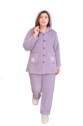 Image of Ukal Women's Wool Blend & Fleece Long Sleeve Pullover Hoodies Set Full Length Winter Nightwear Pajama and top Set Tracksuit Gym Suit Night Suit