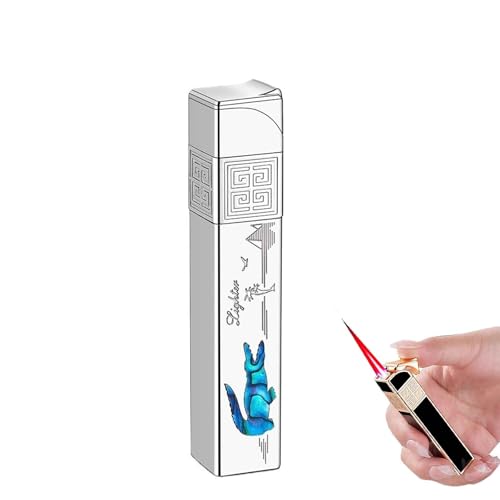 Encendedor de Gas metálico Largo de Alta Gama, a Prueba de Viento, Recargable con butano y Llama Ajustable, Mini encendedores portátiles for Acampar con Velas (sin Combustible).(Silver 1)