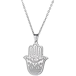 Colgantes De La Mano De Fatima cooltime Collar para mujer Hamsa Mano de Fátima Mal de Ojo Mal Collar con colgante de amuleto de buena suerte (estilo 2), Acero inoxidable