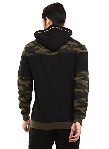 Image of V MART Men Colourblocked Fleece Hooded Neck Sweat Shirt