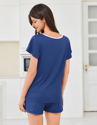 Image of Ekouaer Womens Pajama Set Summer Short Sleeve Pjs Sleepwear Cute 2 Piece Lounge Sets S-XXL