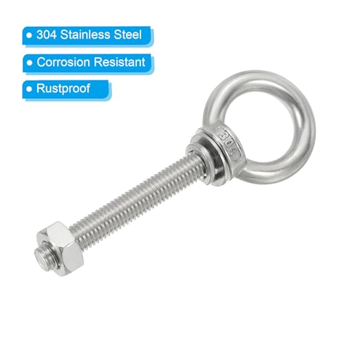 Image of PATIKIL M10 x 70mm Lifting Shoulder Eye Bolt, 2Pcs 304 Stainless Steel Lifting Ring Threaded Eyebolt with Nuts Washers for Hanging Hammocks Articles