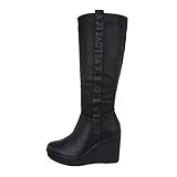  Ital-Design Damenschuhe Stiefel Keilstiefel, HFN-11689-, Kunstleder, Schwarz, Gr. 38