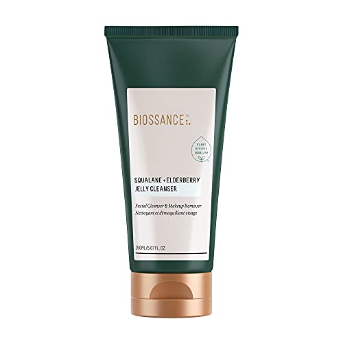 Biossance Squalane + Elderberry Jelly Cleanser. Gentle yet Powerful Hydrating Facial Cleanser Removes Makeup and Impurities. Rich in Antioxidants and Prebiotics