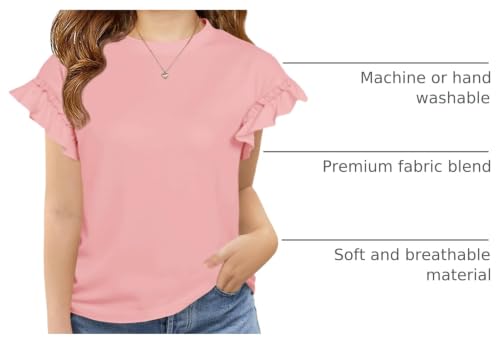 Image of Haloumoning Girls Ruffle Short Sleeve T Shirts Kids Summer Crewneck Tops Cute Tees Blouse 5-14 Years