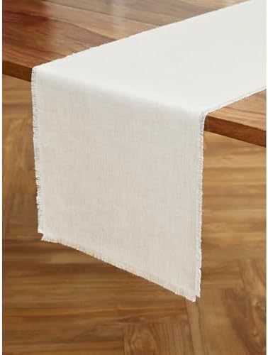 Solino Home Linen Rustic Table Runner 18 x 90 Inch – 100% Pure Linen Fringe Table Runner Light Natural – Machine Washable Table Runner for Thanksgiving, Christmas – Handcrafted from European Flax