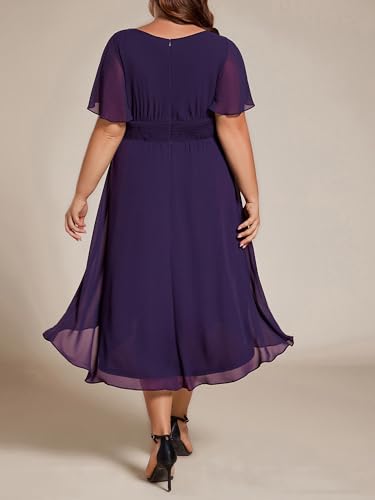 Image of Ever-Pretty Women's Plus Size Formal Wedding Guest Dresses for Curvy Women A Line Chiffon Midi High Low Cocktail Dress