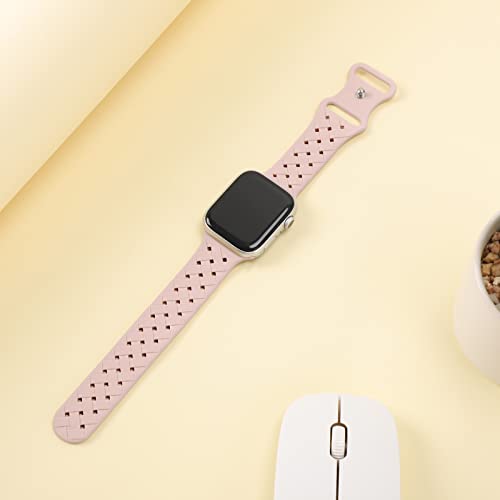 Image of Silicone Braided Weave Bands Compatible with Apple Watch 38mm 40mm 41mm 42mm 44mm 46mm 45mm 49mm, Replacement Sport Breathable Strap for iWatch Series 11 /10 /9 /8 /7 /6 /5 /4 /3 /2 /1 Ultra SE Women Men, Pink Sand