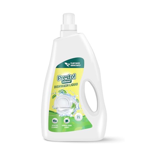 Amazon Brand - Presto! Plant Powered Dishwash Liquid, 2L | Effective Grease Removal | Plant-Based Surfactants | Skin-Friendly | Dye-Free